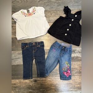 3-6 month baby girl bundle Gap pinafore and embroidered jeans H&M Oshkosh